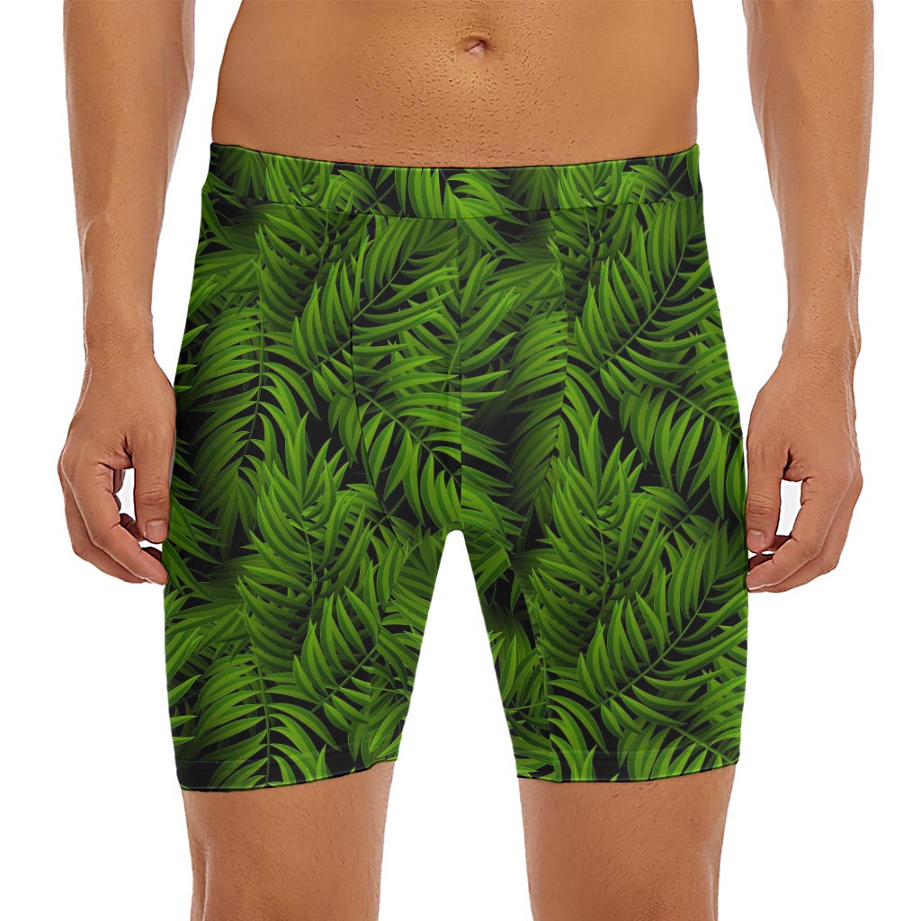 Night Tropical Palm Leaf Pattern Print Men's Long Boxer Briefs