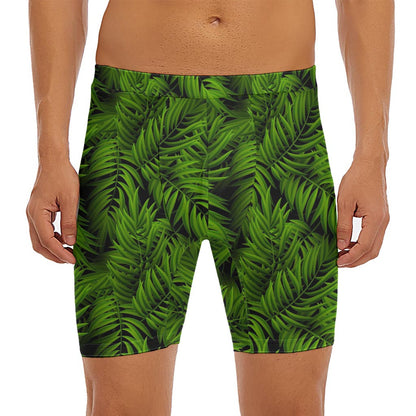 Night Tropical Palm Leaf Pattern Print Men's Long Boxer Briefs