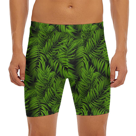 Night Tropical Palm Leaf Pattern Print Men's Long Boxer Briefs