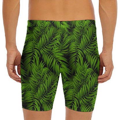 Night Tropical Palm Leaf Pattern Print Men's Long Boxer Briefs