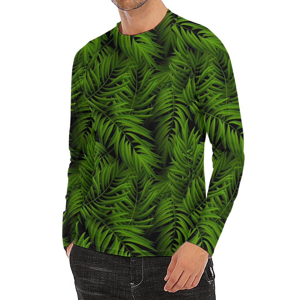 Night Tropical Palm Leaf Pattern Print Men's Long Sleeve Rash Guard