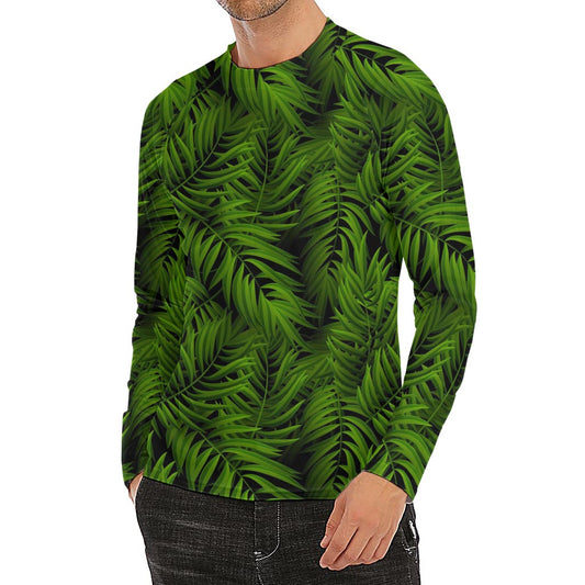 Night Tropical Palm Leaf Pattern Print Men's Long Sleeve Rash Guard
