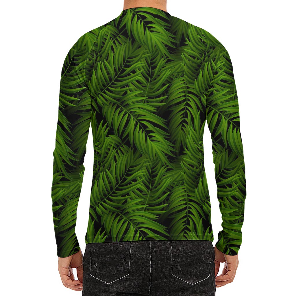 Night Tropical Palm Leaf Pattern Print Men's Long Sleeve Rash Guard