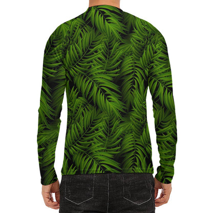 Night Tropical Palm Leaf Pattern Print Men's Long Sleeve Rash Guard