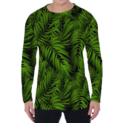 Night Tropical Palm Leaf Pattern Print Men's Long Sleeve T-Shirt