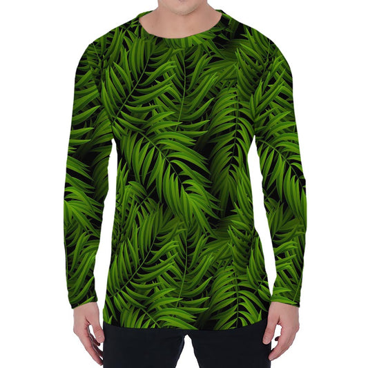 Night Tropical Palm Leaf Pattern Print Men's Long Sleeve T-Shirt