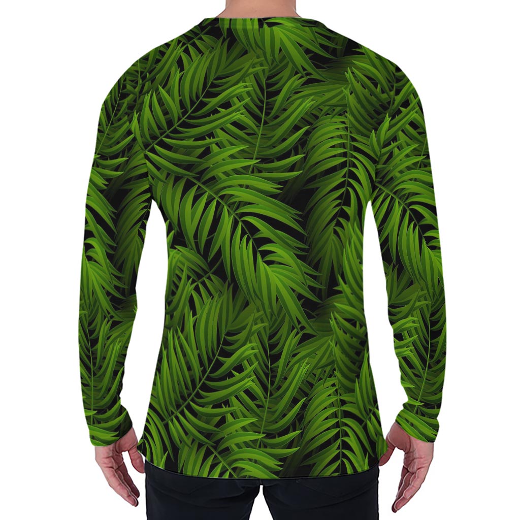 Night Tropical Palm Leaf Pattern Print Men's Long Sleeve T-Shirt