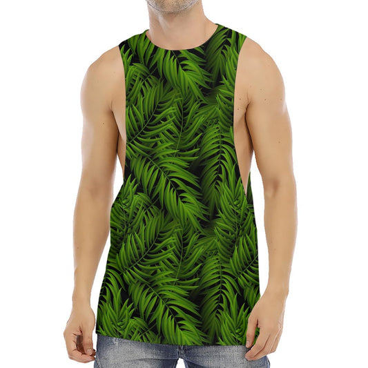 Night Tropical Palm Leaf Pattern Print Men's Muscle Tank Top