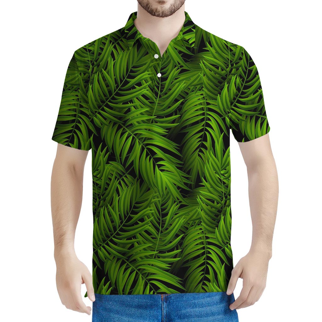 Night Tropical Palm Leaf Pattern Print Men's Polo Shirt