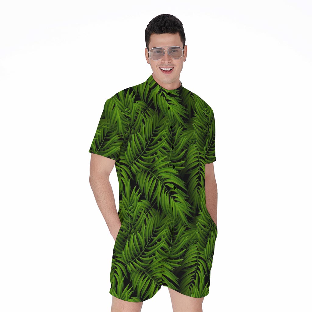 Night Tropical Palm Leaf Pattern Print Men's Rompers