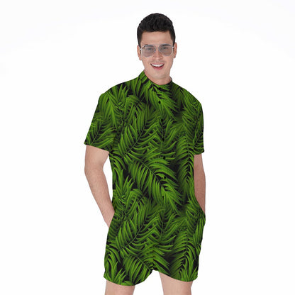 Night Tropical Palm Leaf Pattern Print Men's Rompers