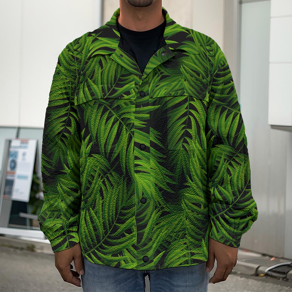 Night Tropical Palm Leaf Pattern Print Men's Shirt Jacket
