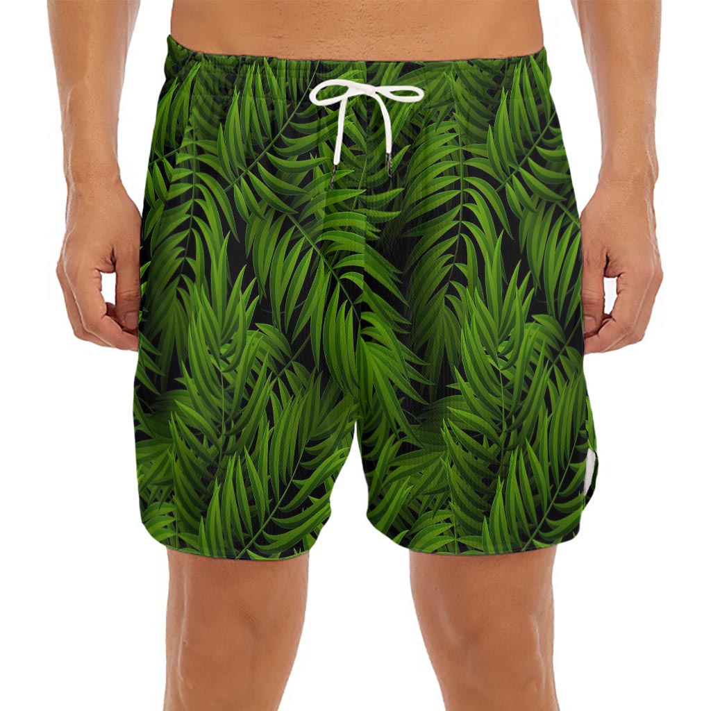 Night Tropical Palm Leaf Pattern Print Men's Split Running Shorts