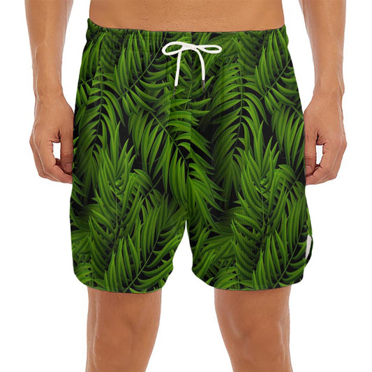 Night Tropical Palm Leaf Pattern Print Men's Split Running Shorts