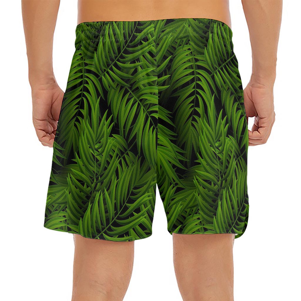 Night Tropical Palm Leaf Pattern Print Men's Split Running Shorts