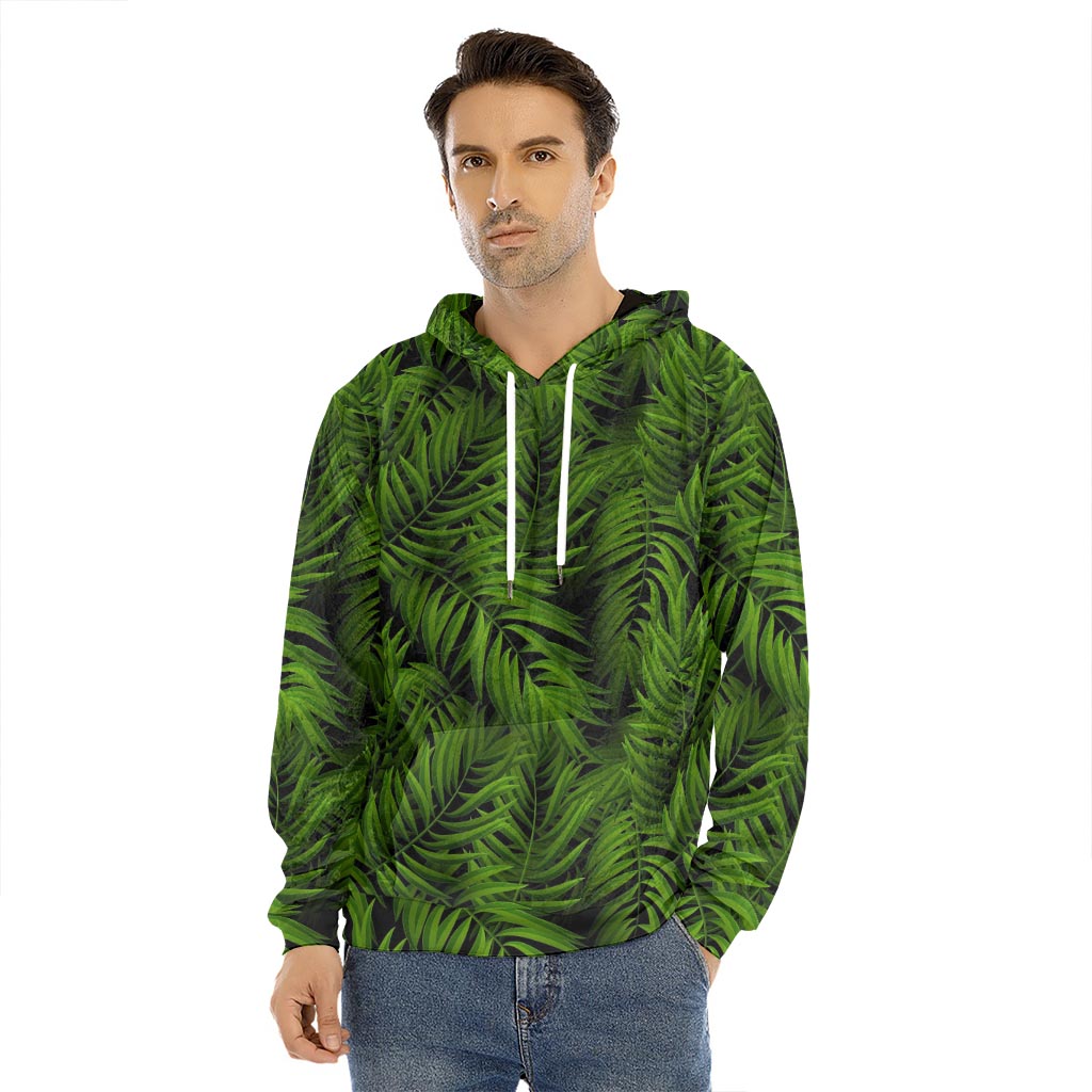Night Tropical Palm Leaf Pattern Print Men's Velvet Pullover Hoodie