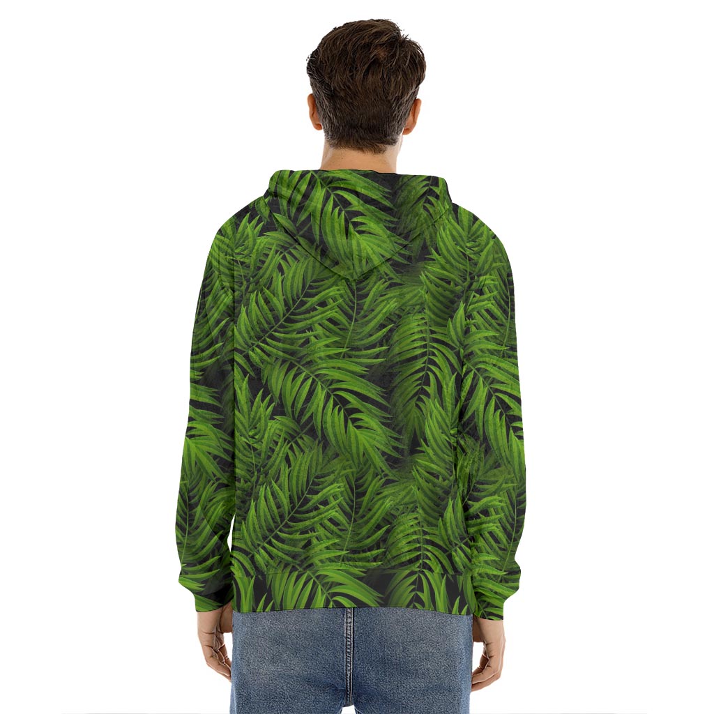 Night Tropical Palm Leaf Pattern Print Men's Velvet Pullover Hoodie