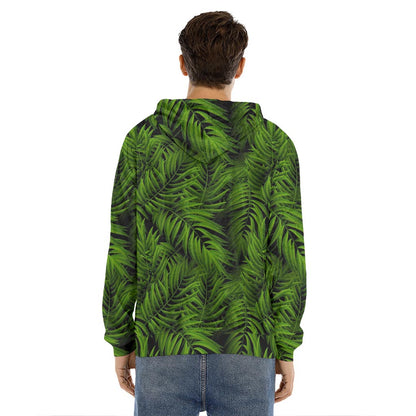 Night Tropical Palm Leaf Pattern Print Men's Velvet Pullover Hoodie