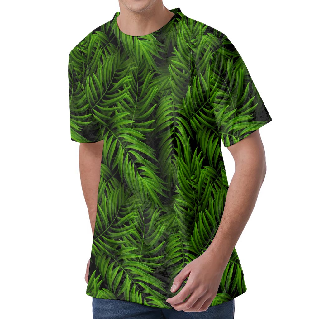 Night Tropical Palm Leaf Pattern Print Men's Velvet T-Shirt