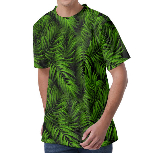 Night Tropical Palm Leaf Pattern Print Men's Velvet T-Shirt