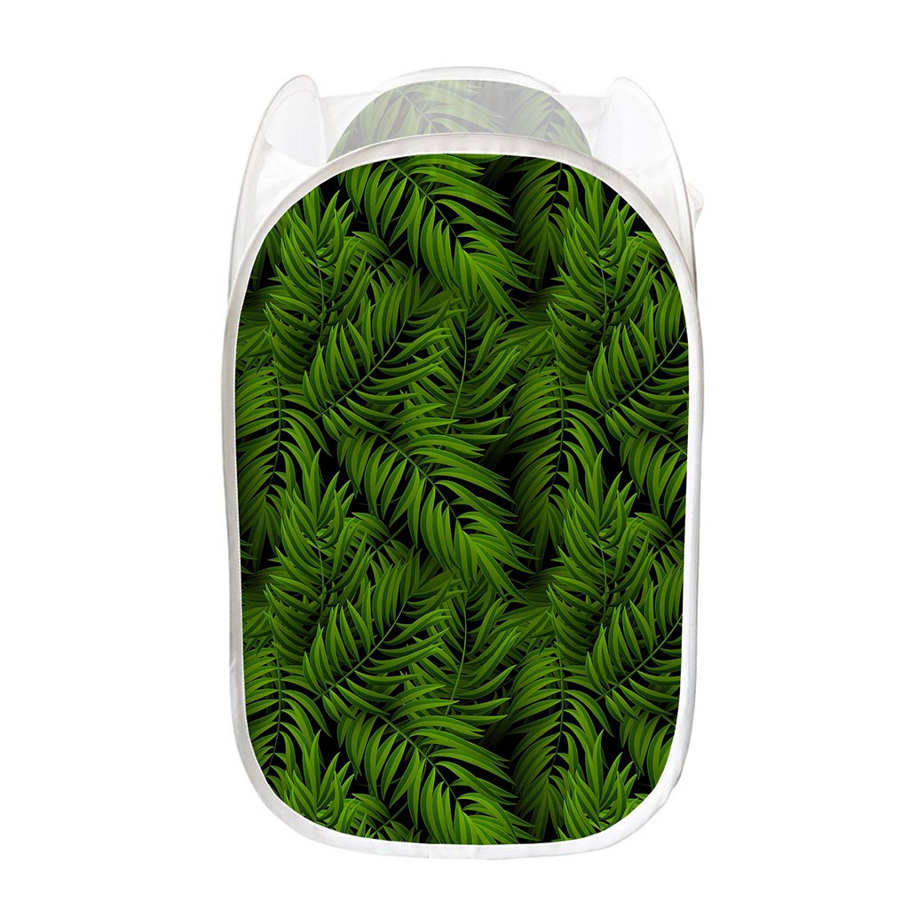 Night Tropical Palm Leaf Pattern Print Mesh Laundry Hamper