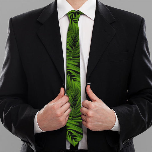 Night Tropical Palm Leaf Pattern Print Necktie