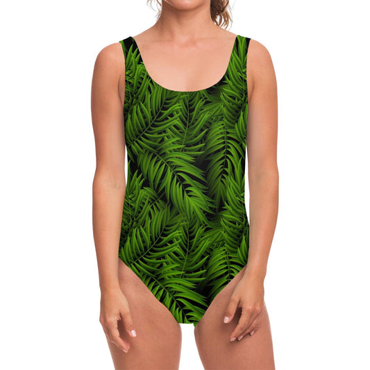 Night Tropical Palm Leaf Pattern Print One Piece Swimsuit