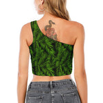 Night Tropical Palm Leaf Pattern Print One Shoulder Crop Top