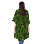 Night Tropical Palm Leaf Pattern Print Open Front Beach Cover Up