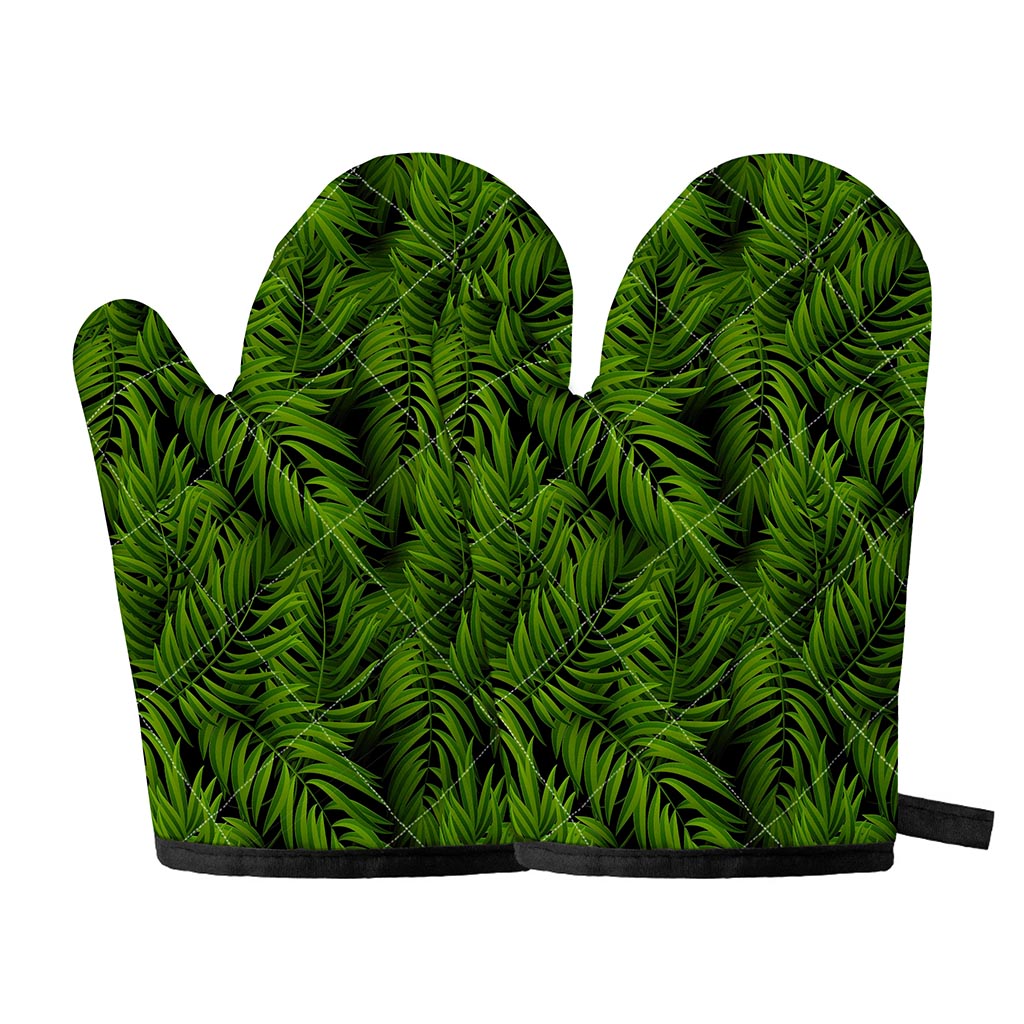 Night Tropical Palm Leaf Pattern Print Oven Mitts