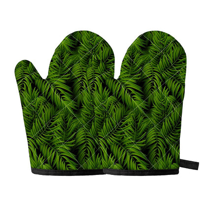 Night Tropical Palm Leaf Pattern Print Oven Mitts