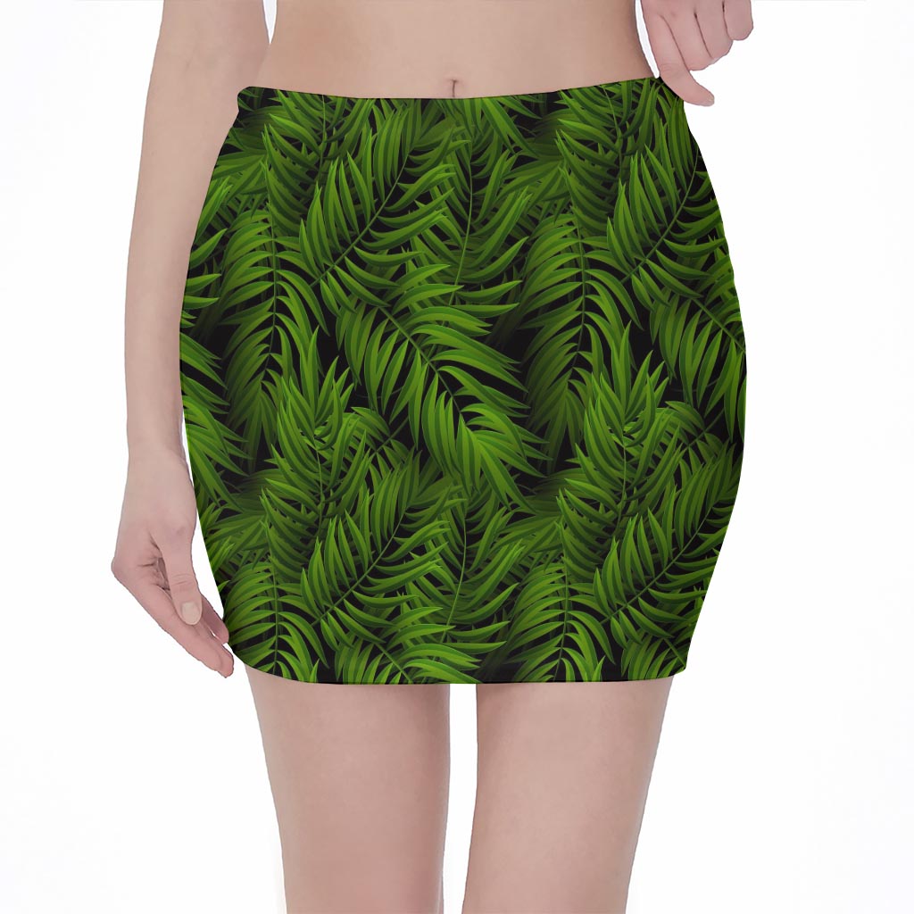 Night Tropical Palm Leaf Pattern Print Pencil Mini Skirt