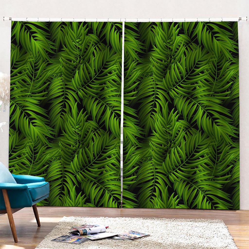 Night Tropical Palm Leaf Pattern Print Pencil Pleat Curtains