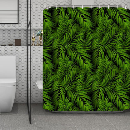 Night Tropical Palm Leaf Pattern Print Polyester Shower Curtain