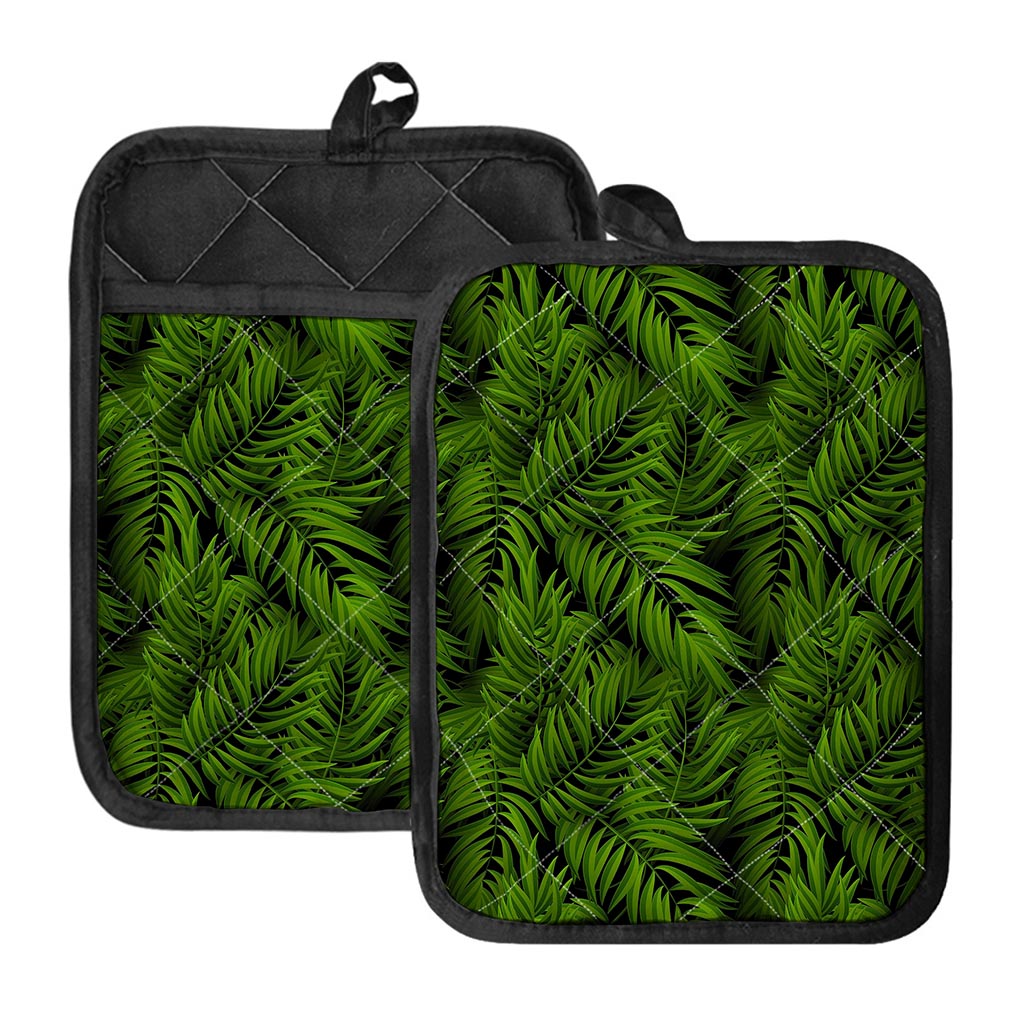 Night Tropical Palm Leaf Pattern Print Pot Holders With Pocket