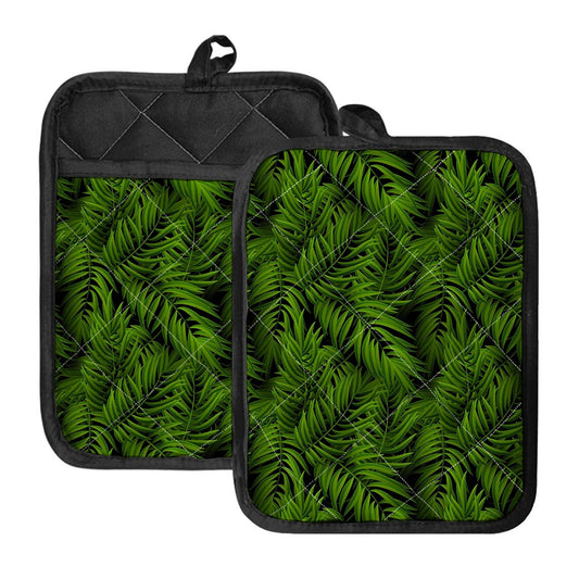 Night Tropical Palm Leaf Pattern Print Pot Holders With Pocket