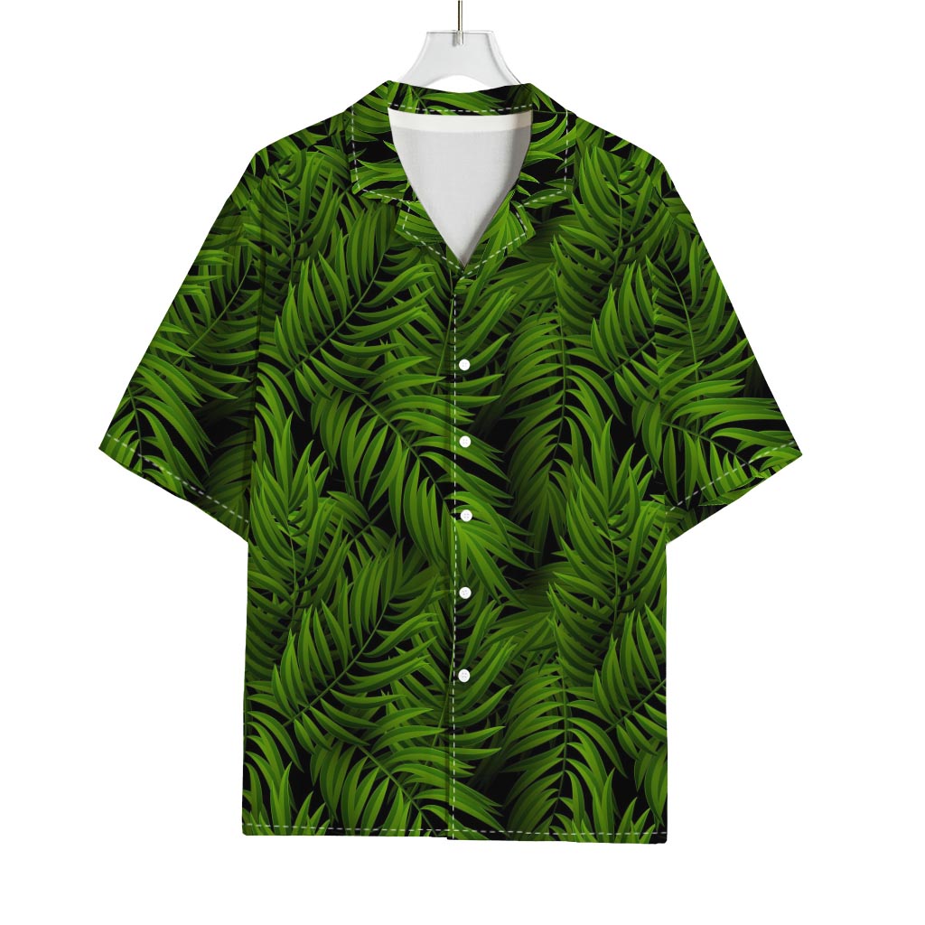 Night Tropical Palm Leaf Pattern Print Rayon Hawaiian Shirt