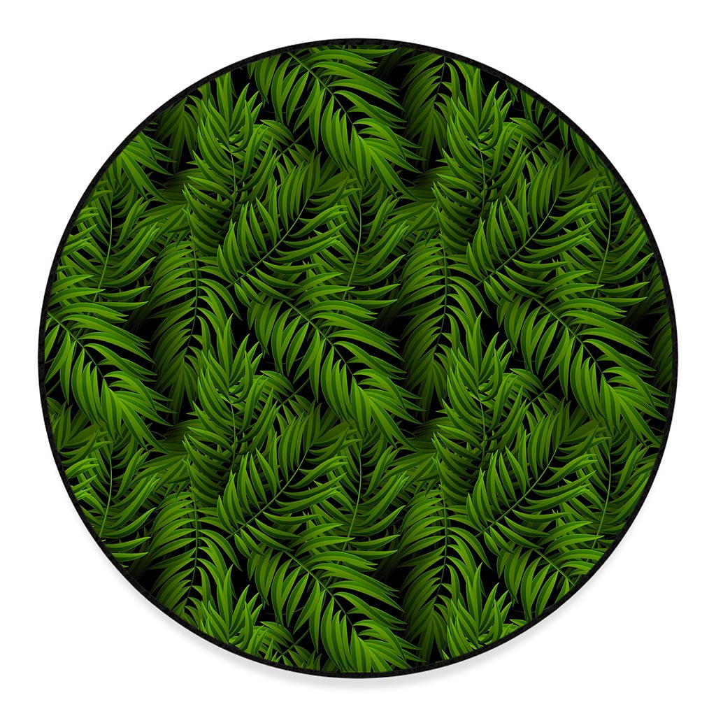 Night Tropical Palm Leaf Pattern Print Round Floor Mat