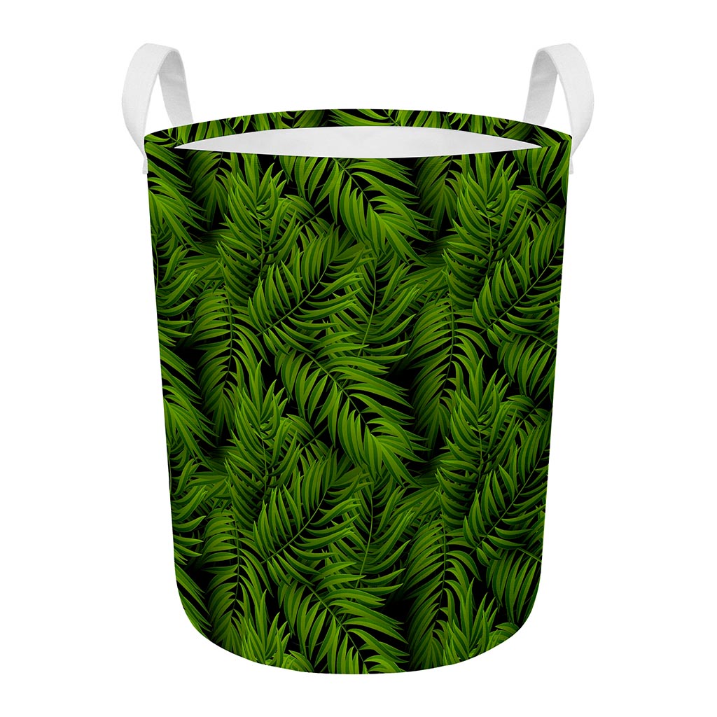 Night Tropical Palm Leaf Pattern Print Round Laundry Basket