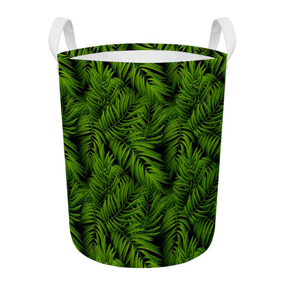 Night Tropical Palm Leaf Pattern Print Round Laundry Basket