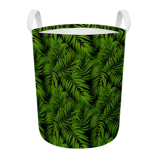 Night Tropical Palm Leaf Pattern Print Round Laundry Basket