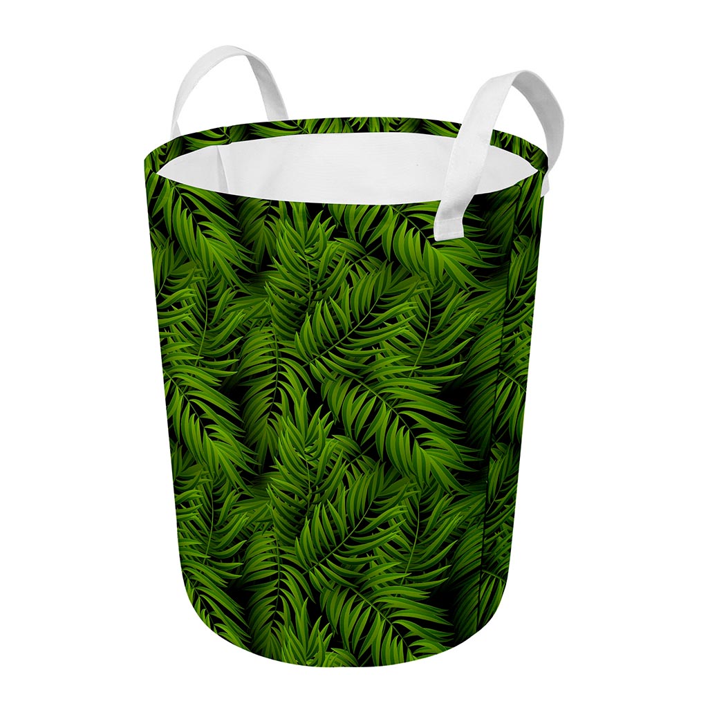 Night Tropical Palm Leaf Pattern Print Round Laundry Basket