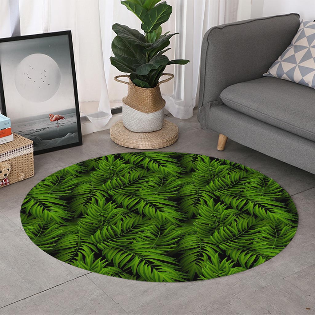 Night Tropical Palm Leaf Pattern Print Round Rug