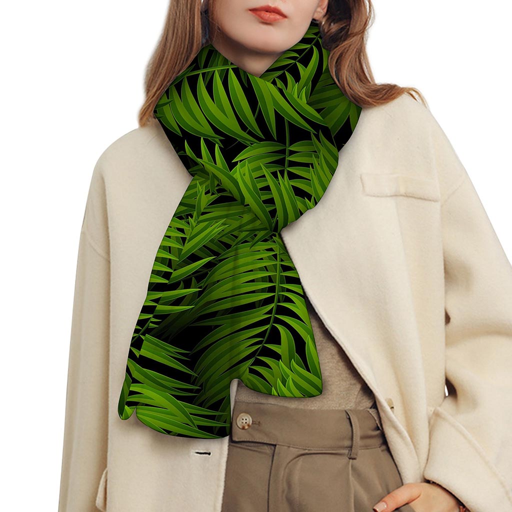 Night Tropical Palm Leaf Pattern Print Scarf