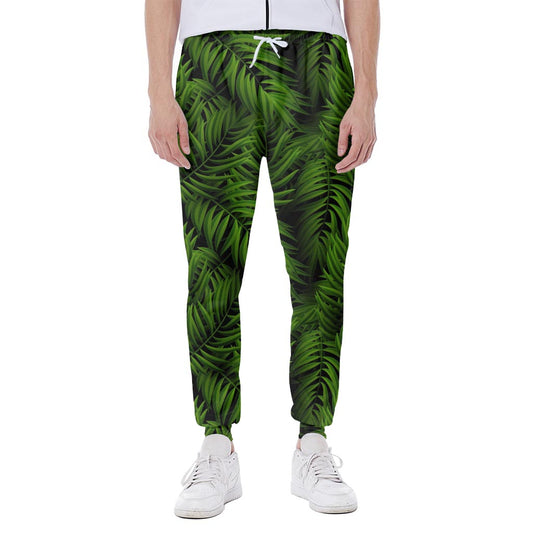 Night Tropical Palm Leaf Pattern Print Scuba Joggers