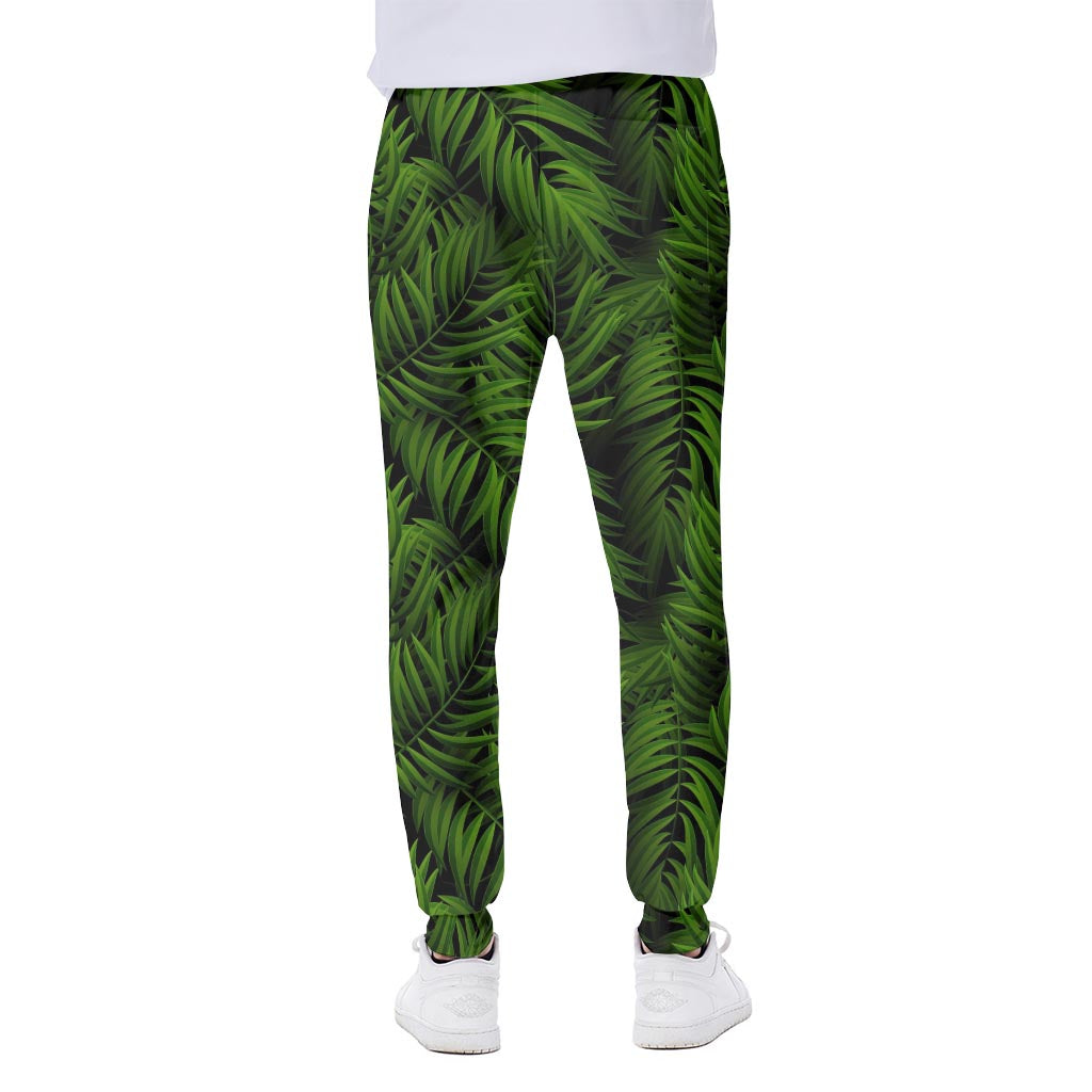 Night Tropical Palm Leaf Pattern Print Scuba Joggers