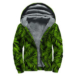 Night Tropical Palm Leaf Pattern Print Sherpa Lined Zip Up Hoodie