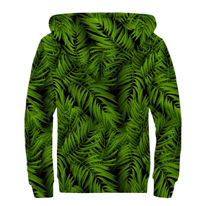 Night Tropical Palm Leaf Pattern Print Sherpa Lined Zip Up Hoodie