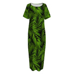 Night Tropical Palm Leaf Pattern Print Short Sleeve Long Nightdress