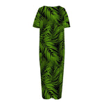 Night Tropical Palm Leaf Pattern Print Short Sleeve Long Nightdress